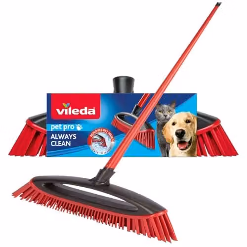 Vileda Pet Pro Always Clean Rubber Broom in Red