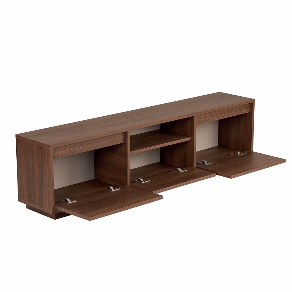 Calicosy Lume Modern TV Stand in Walnut with 3 Drop-Down Doors and 1 Niche, W: 160 cm, D: 42 cm, H: 30 cm – 3