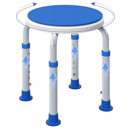 HOMCOM 360 Degree Swivel Shower Stool with Adjustable Height and Non-Slip Feet, Blue – 1