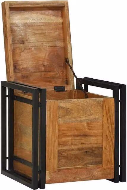 Berkfield Home Rustic Brown Acacia Wood and Metal Storage Chest W/D/H: 40 x 40 x 40 cm – 1
