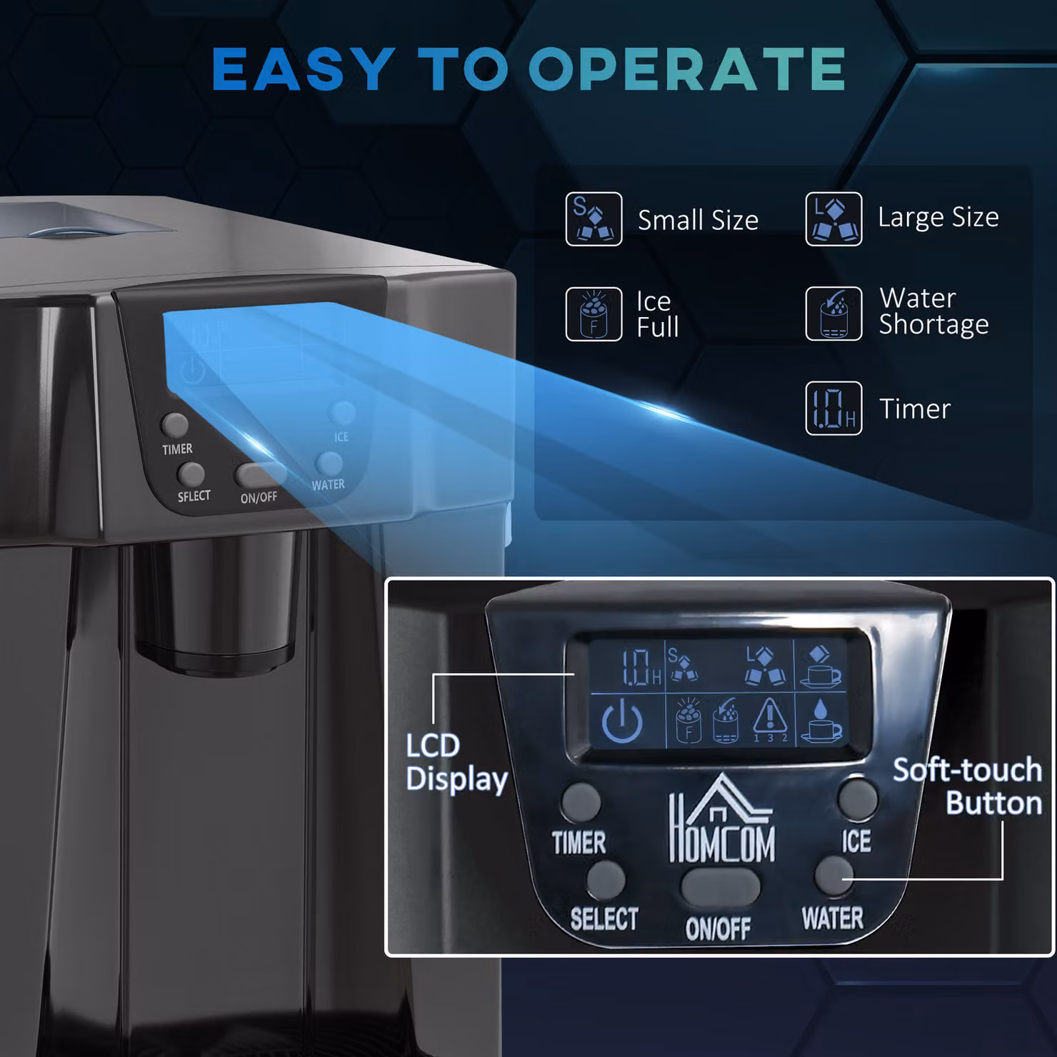 HOMCOM Countertop Ice Maker Machine and Water Dispenser in Black with 3L Tank and Adjustable Cube Size – 4