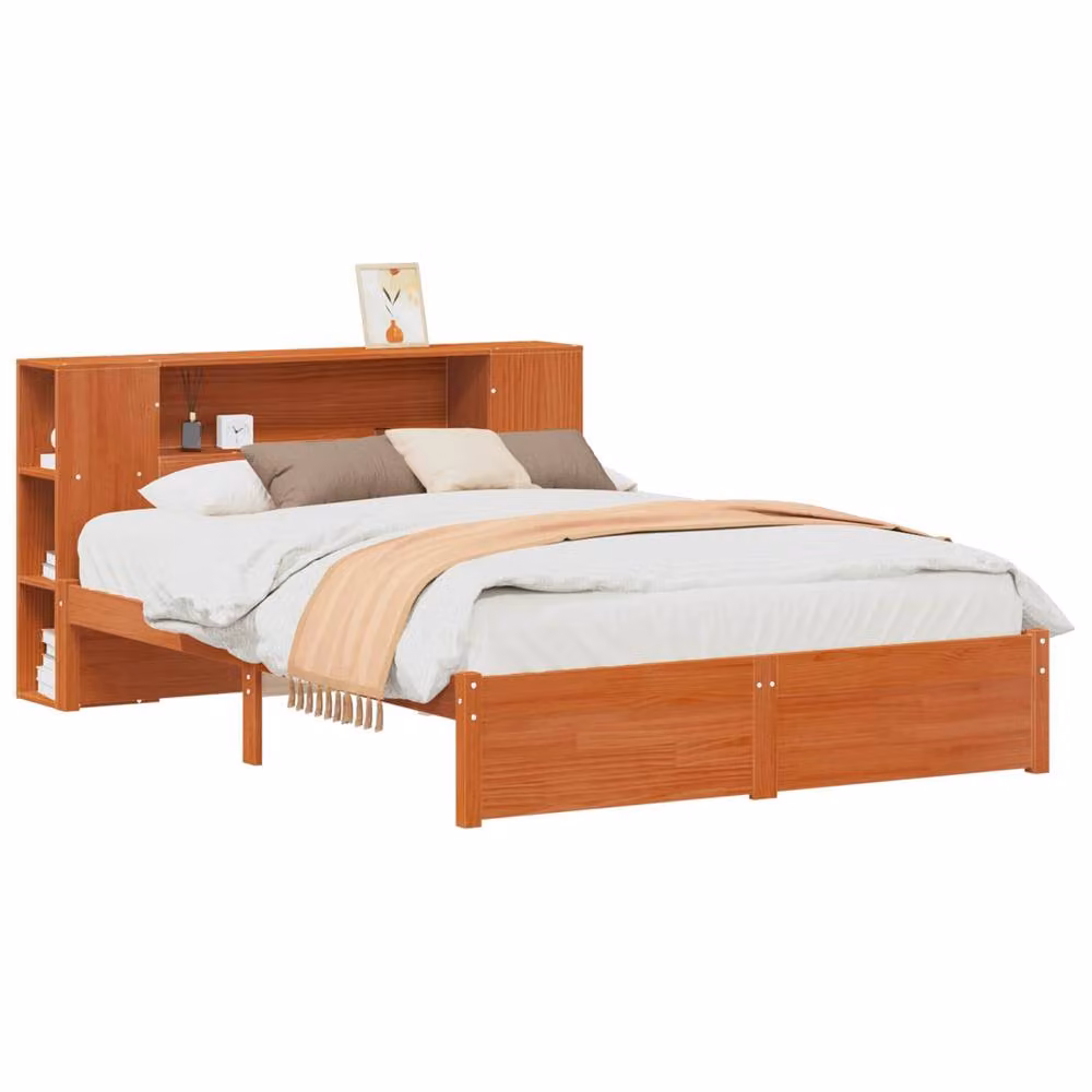 Berkfield Home Solid Pine Bed Frame with Storage Headboard and Side Compartments, Wax Brown, 140 x 190 cm – 2