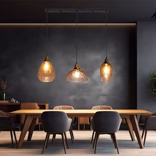 Globo Lighting Amber Glass Pendant Light with Black Metal Details for Dining Rooms – 3