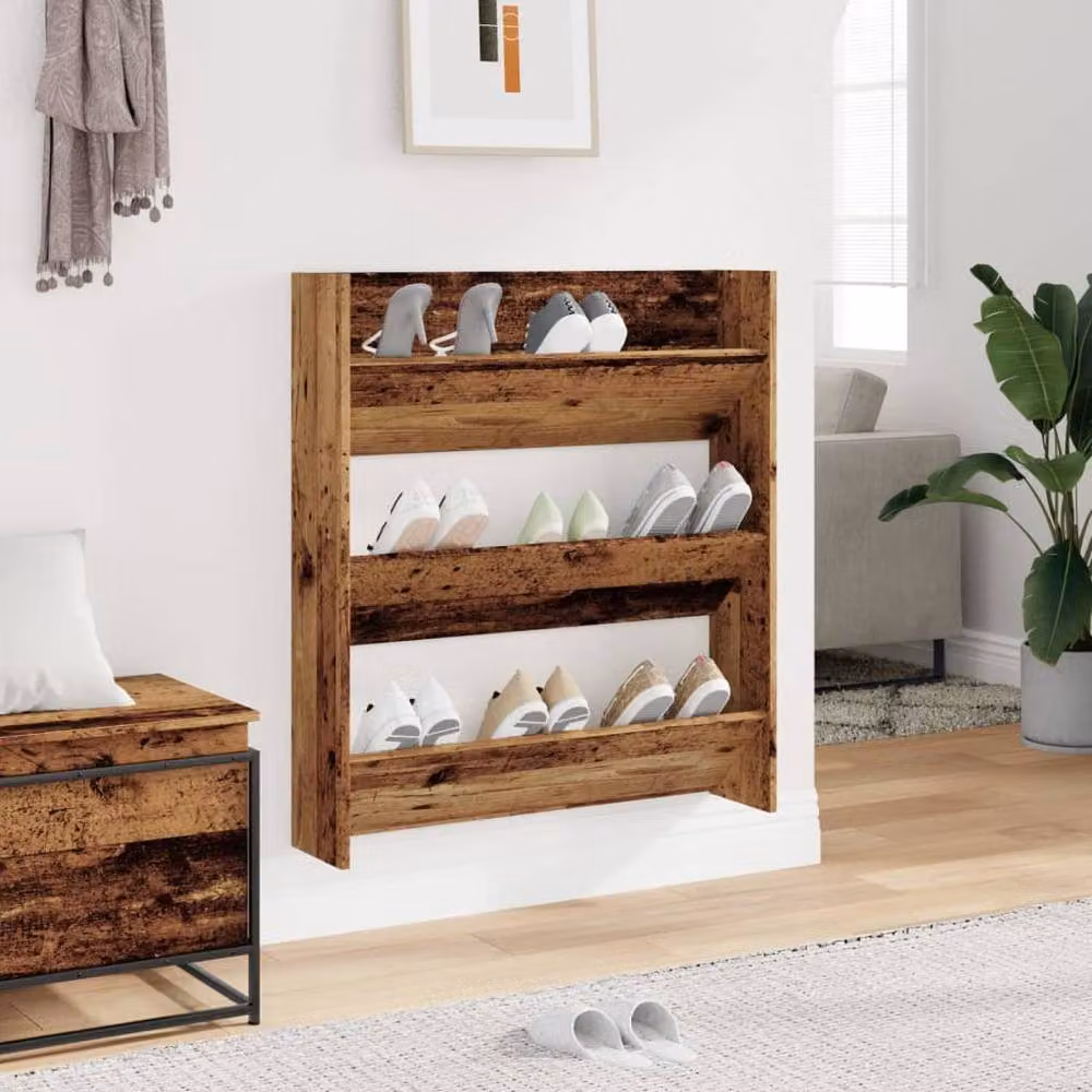 Berkfield Home Wall Mounted Shoe Cabinet in Brown Old Wood, W/D/H: 80 x 18 x 90 cm – 3