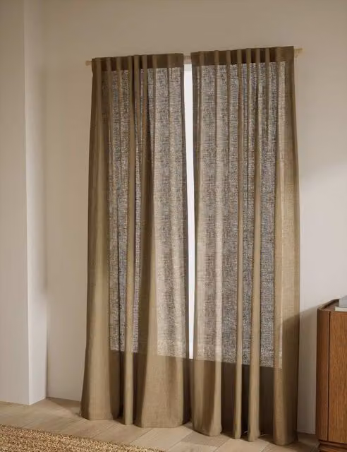 M&S Beige Cotton Linen Blend Sheer Multiway Curtains