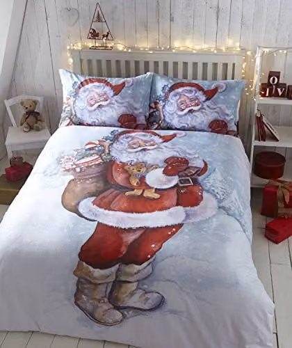 Eleanor James Christmas Father Christmas Duvet Cover and Pillowcase Set, Multicolour, W/D/H: 200 x 200 cm and 50 x 75 cm