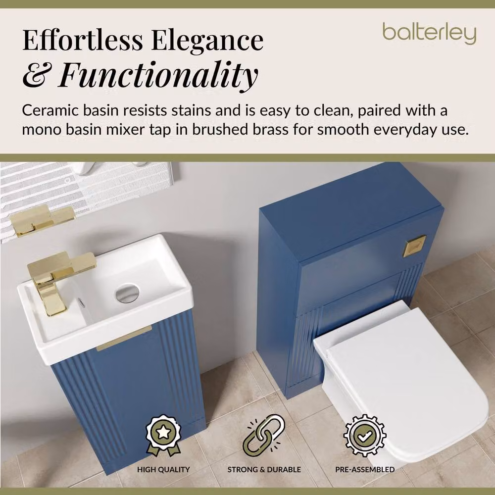 Balterley Blue Matt Cloakroom Suite with Wall Mounted Vanity Unit, Tap and Toilet Set – 3