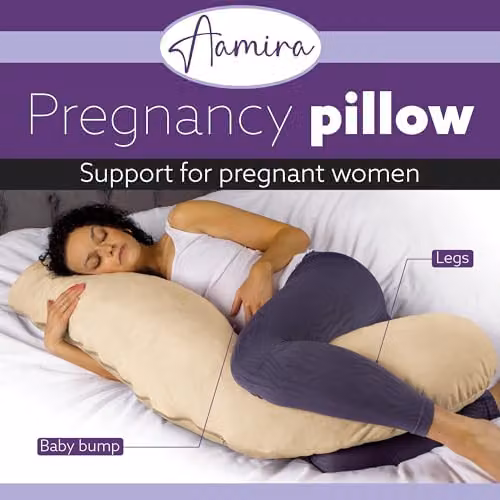 Aamira L Shaped Pregnancy Maternity Pillow in Beige Memory Foam with Velvet Cover, W/D/H: 145 x 25 x 25 cm – 2