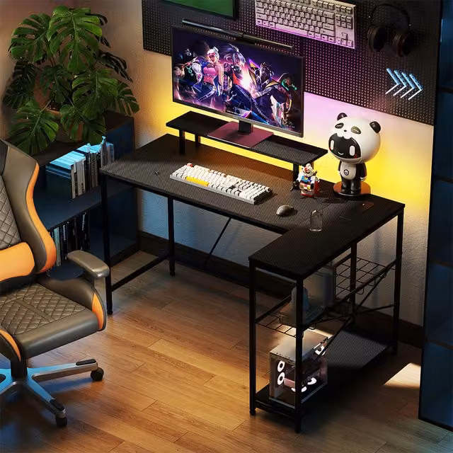 Levede Black L-Shaped Gaming Desk with MDF Laminate Finish