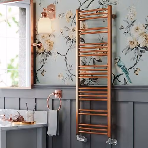 Terma Steel Towel Rail with Integrated Valve in True Copper, H 114.9 cm x W 40.0 cm
