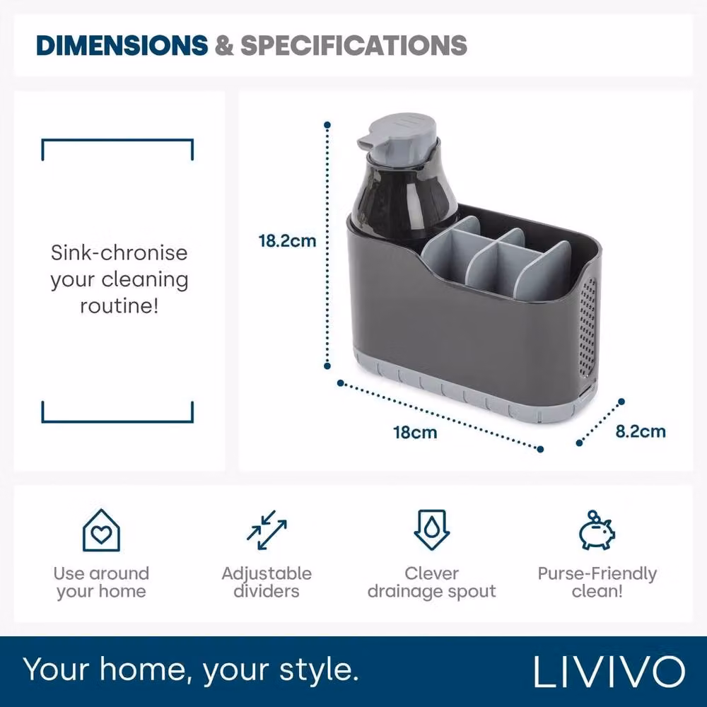 NESTLUNE Black Plastic Sink Caddy with Foam Soap Dispenser and Drainage System – 2
