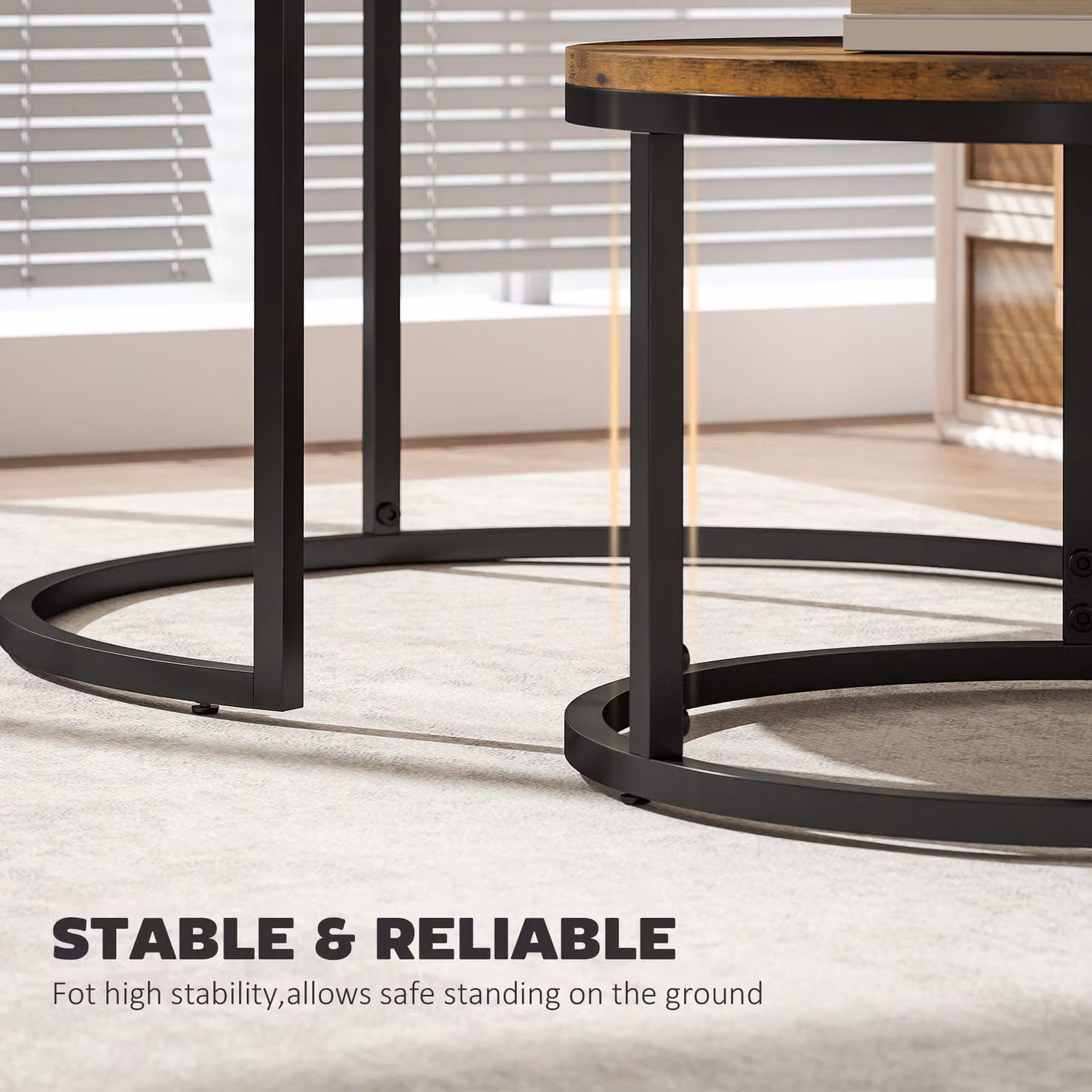 HOMCOM Set of Two Round Wood-Effect Stacking Tables in Rustic Brown – 6