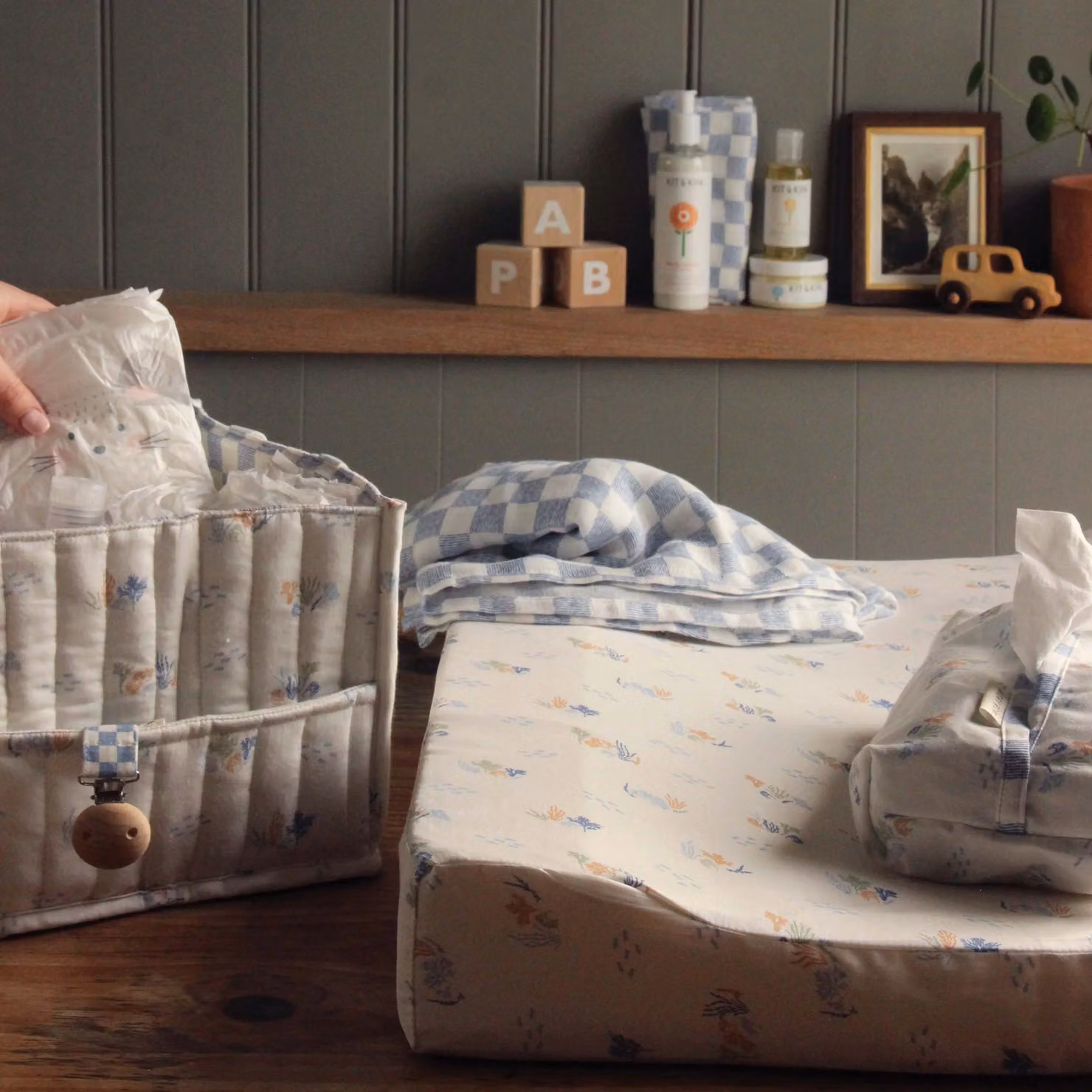 Avery Row Coastline Baby Changing Mat in Blue and White Cotton – 4