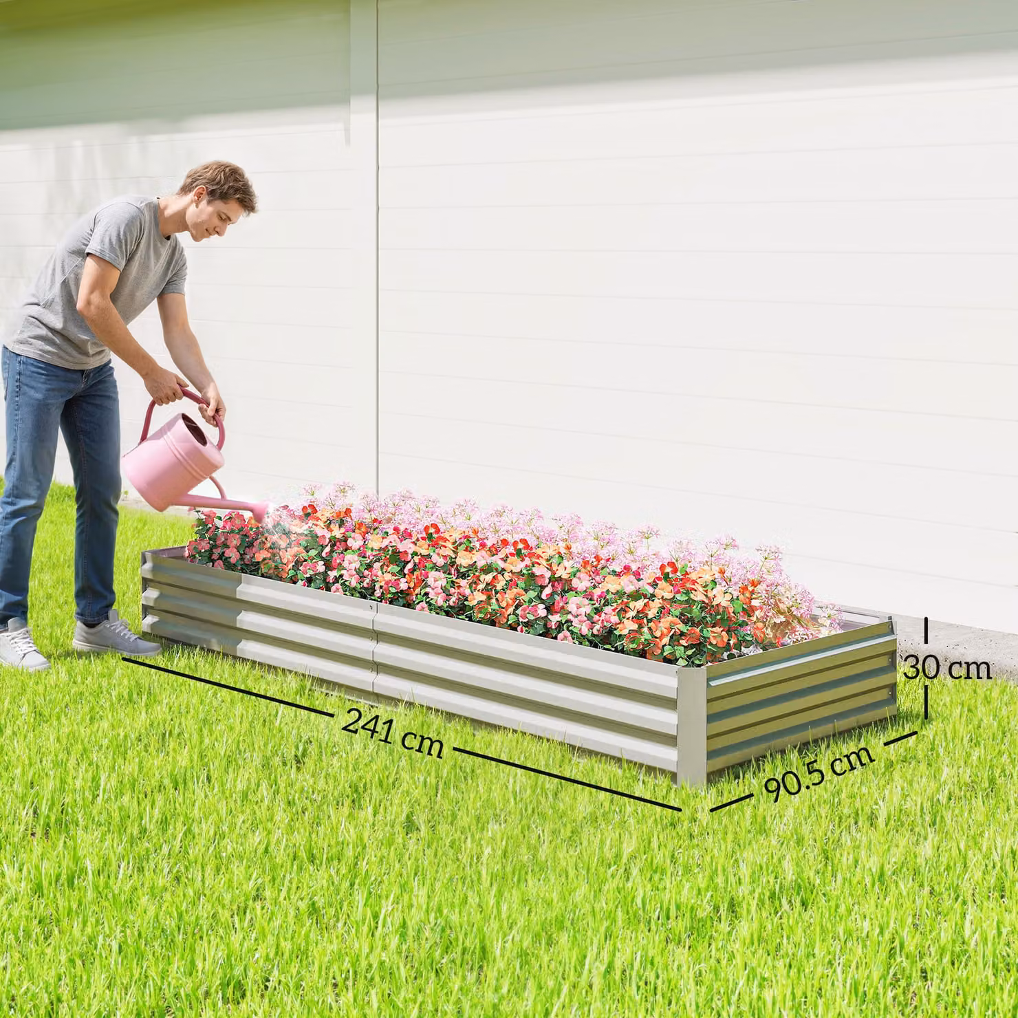 Outsunny Silver Metal Raised Garden Bed Planter Box for Flowers, Herbs and Vegetables – 3