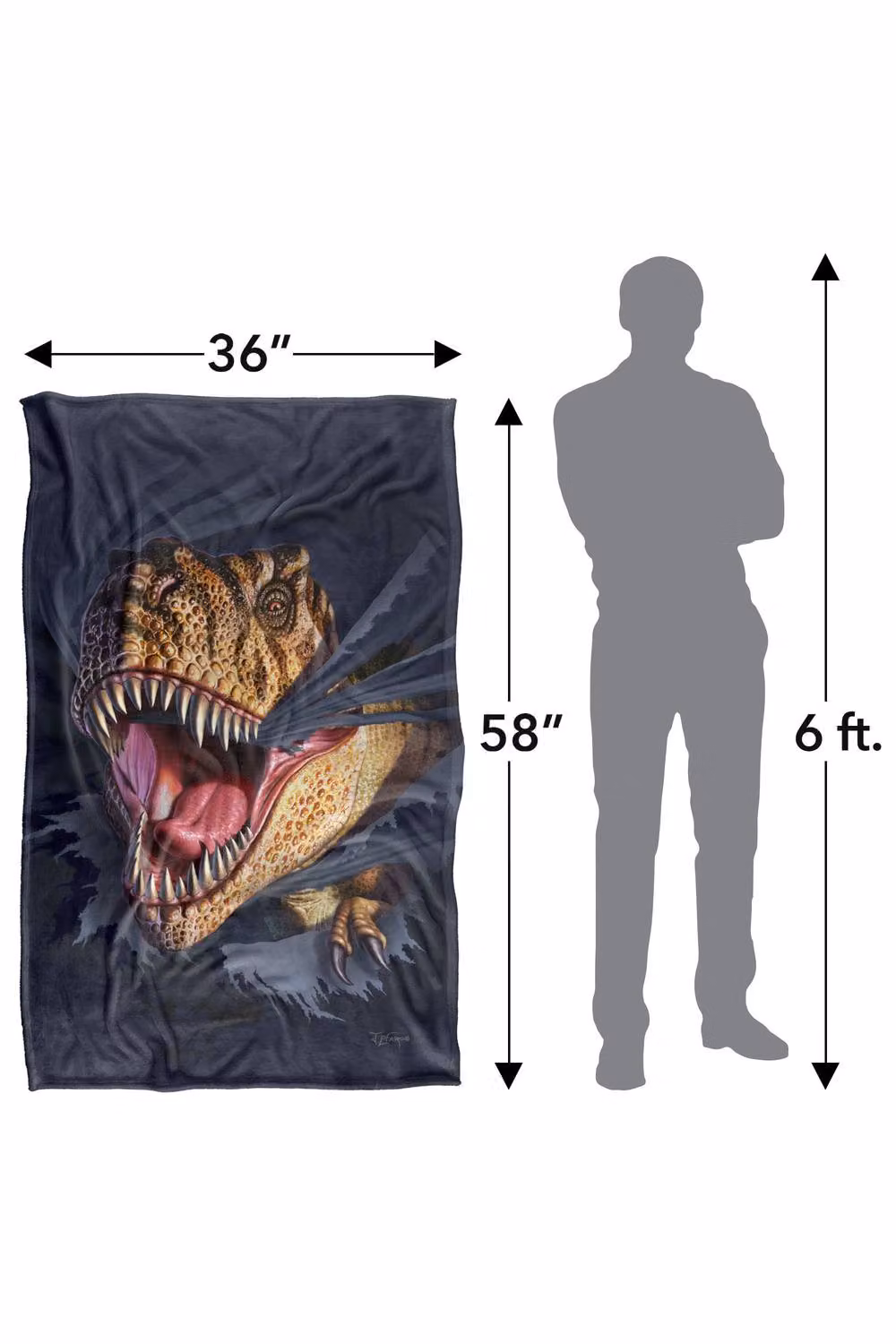 JQ Licensing Jlo T-Rex Ripping Dinosaur Super Soft Silky Touch Fleece Throw Blanket, Multicolour, W/D/H: 91 x 147 cm – 8