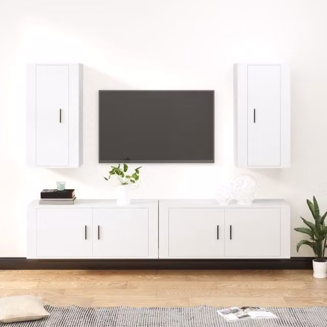 Berkfield Home 4 Piece Classic White Engineered Wood TV Cabinet Set with Media Compartments