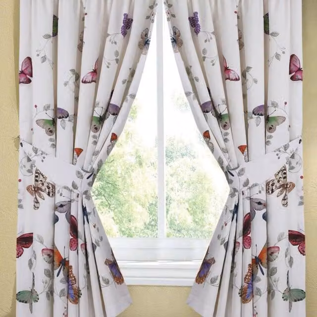 Rapport Home Mariposa Floral Semi-Transparent Fabric Curtain Set, Multicolour, Width: 168 cm, Drop: 183 cm
