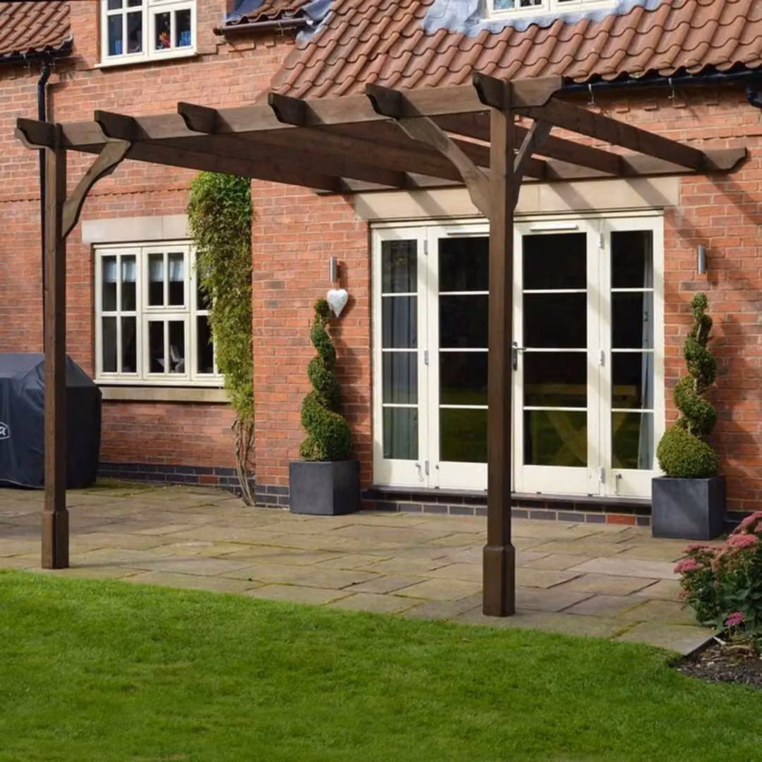 Rutland County Garden Furniture Ltd Wall Mounted Premium Lean-to Pergola in Brown and Green Wood, W: 360 cm, D: 240 cm, H: 270 cm – 2