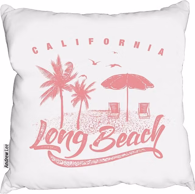 Calia Italia Long Beach Square Cushion in Pink and White, 60 x 60 cm