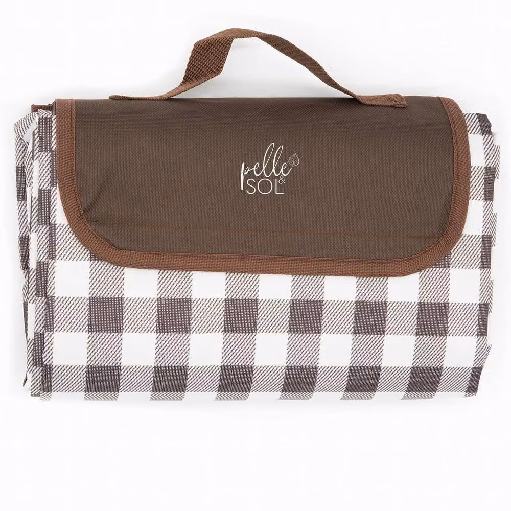 Pelle & Sol Foldable Waterproof Picnic Blanket with Carry Handle in Blue and Brown – 6