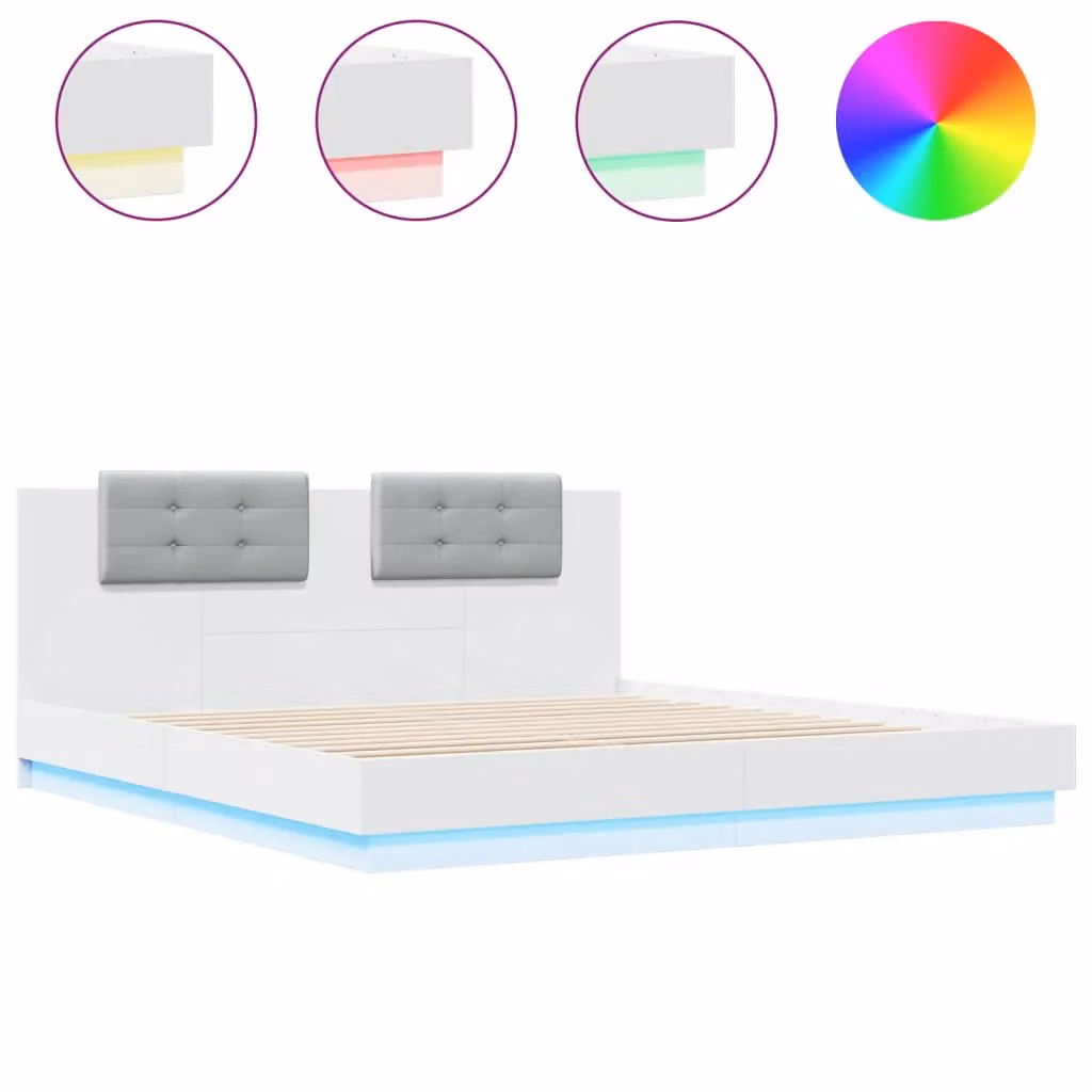 Berkfield Home Super King Bed Frame in White with LED Under-Bed Lighting and USB Charging Port, W: 180 cm, D: 200 cm – 2