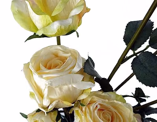 Leaf Design Organic Floral Artificial Rose Flowers in Beige and White Textile, H 60 cm x W 20 cm x D 20 cm – 4