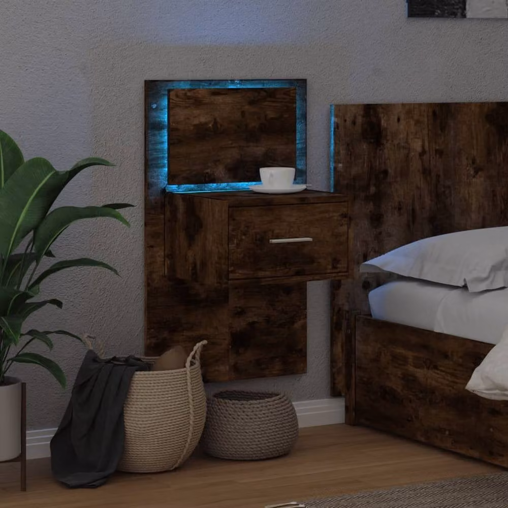 Berkfield Home Wall-mounted Bedside Cabinet with Integrated LED Lights in Smoked Oak Brown – 4