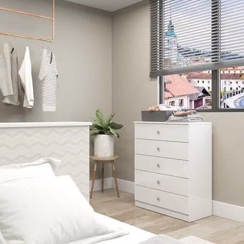 Seconique Denver 5 Drawer Chest in White Gloss, W/D/H: 75 x 36 x 90 cm – 1