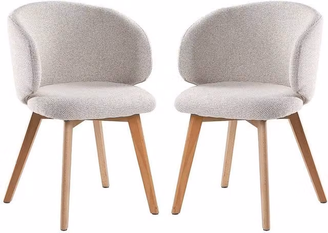 CALICOSY Solene Set of 2 Beige Fabric Dining Chairs with Beech Wood Legs, Height: 79 cm
