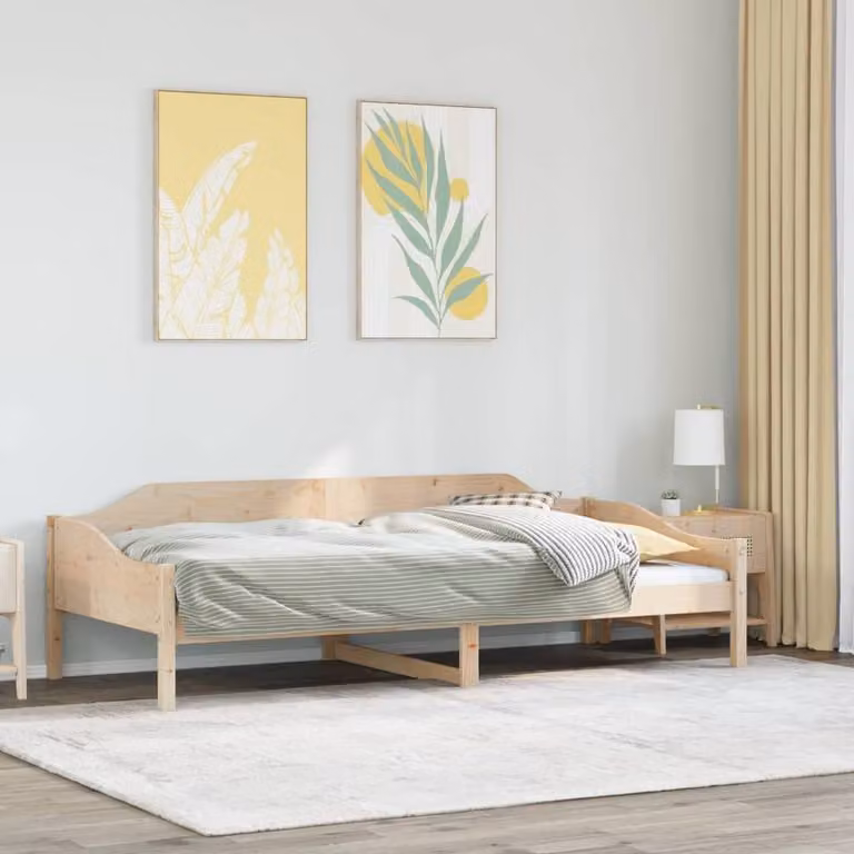 Berkfield Home Modern Solid Wood Pine Bed Frame in Beige, W/D/H: 80 x 200 cm