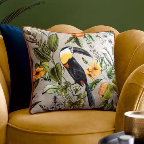 Wylder Tropics Leilani Floral Chenille Polyester Filled Cushion, Multicolour and Orange, W/D/H: 43 x 43 x 43 cm – 4