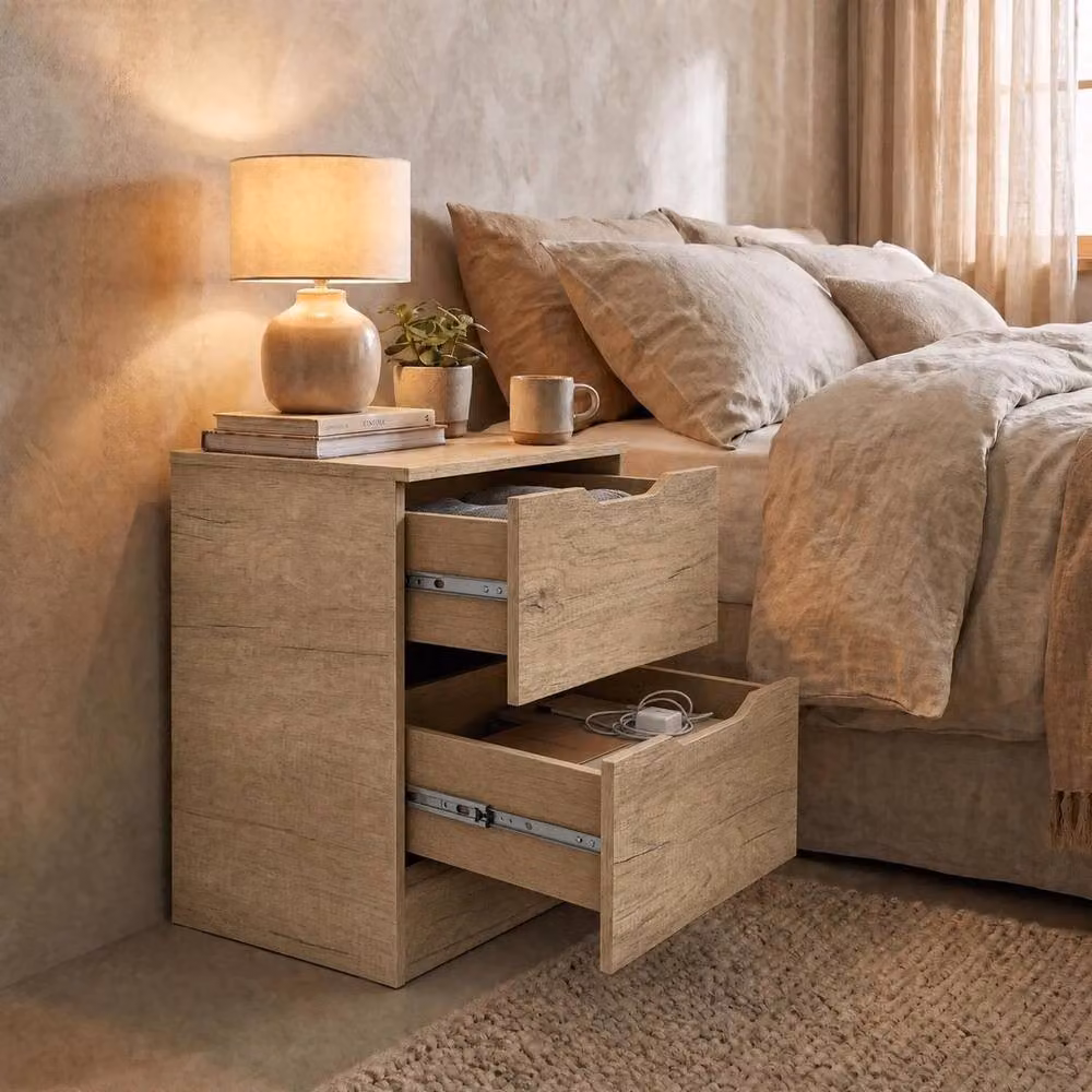 Havendro Modern Oak Effect 2 Drawer Bedside Table in Brown – 3