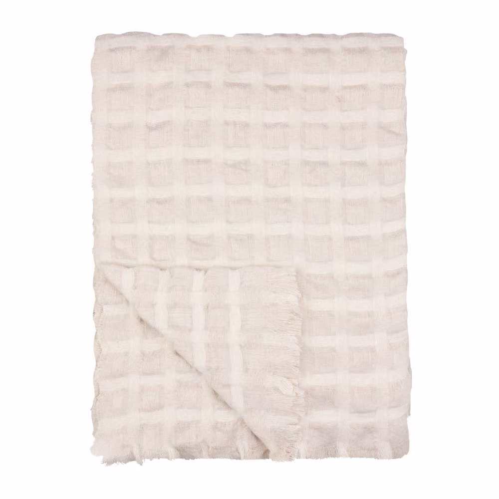 Wylder Walton Waffle Pique Fringed Throw in Beige, W: 130 cm, D: 180 cm – 2