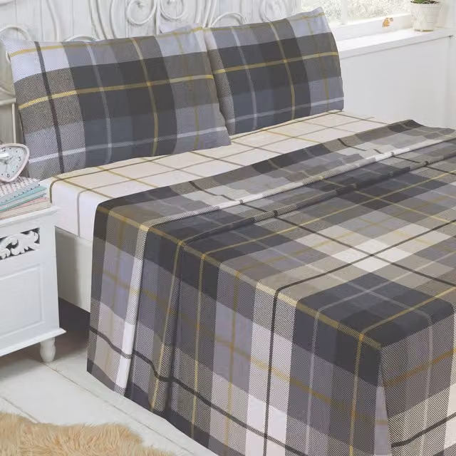 Rapport Home Blue Checked Flannelette Cotton Complete Sheet Set