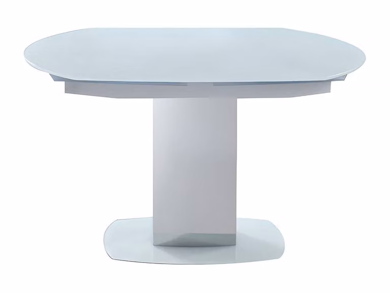 Vente-unique Modern Extendable Dining Table with Rotating Top in White and Grey Glossy Tempered Glass and Metal