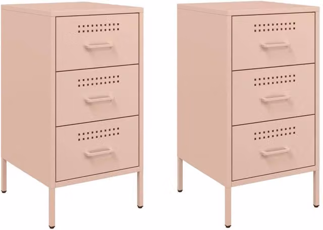 Berkfield Home Set of 2 Pink Metal Bedside Cabinets, W/D/H: 36 x 39 x 68 cm