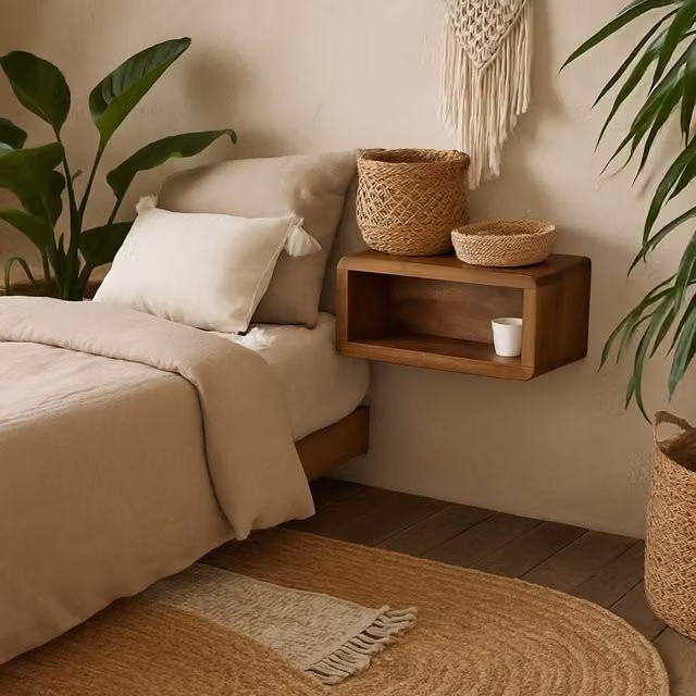 Wyld Haus Mantua Mango Wood Wall Mounted Bedside Table in Brown, W/D/H: 45 x 25 x 35 cm