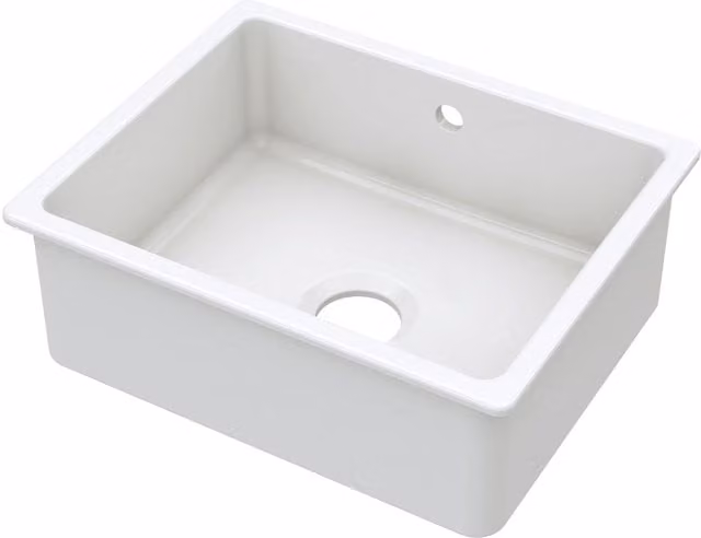 Balterley White Fireclay Single Bowl Square Undermount Kitchen Sink with Overflow, Width: 54.8 cm