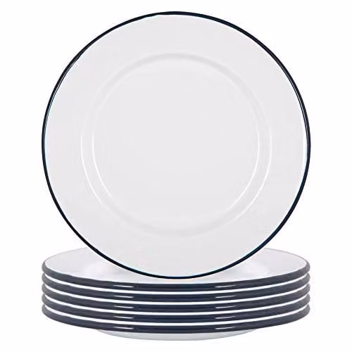Argon Tableware Enamel Steel Dinner Plates, Set of 6, Blue, White or Red, Diameter: 25.5 cm – 1