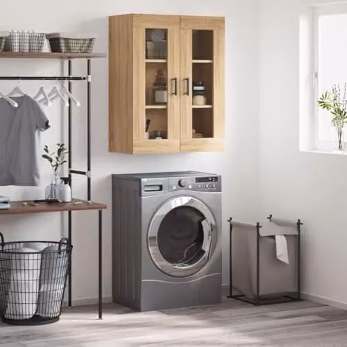 vidaXL Wall Mounted Cabinet with Glass Doors, Sonoma Oak, W/D/H: 69.5 x 34 x 90 cm – 2