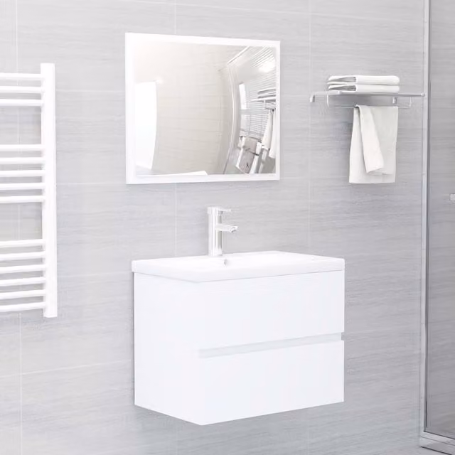 Berkfield Home Modern White Bathroom Furniture Set with Vanity Unit and Mirror Cabinet