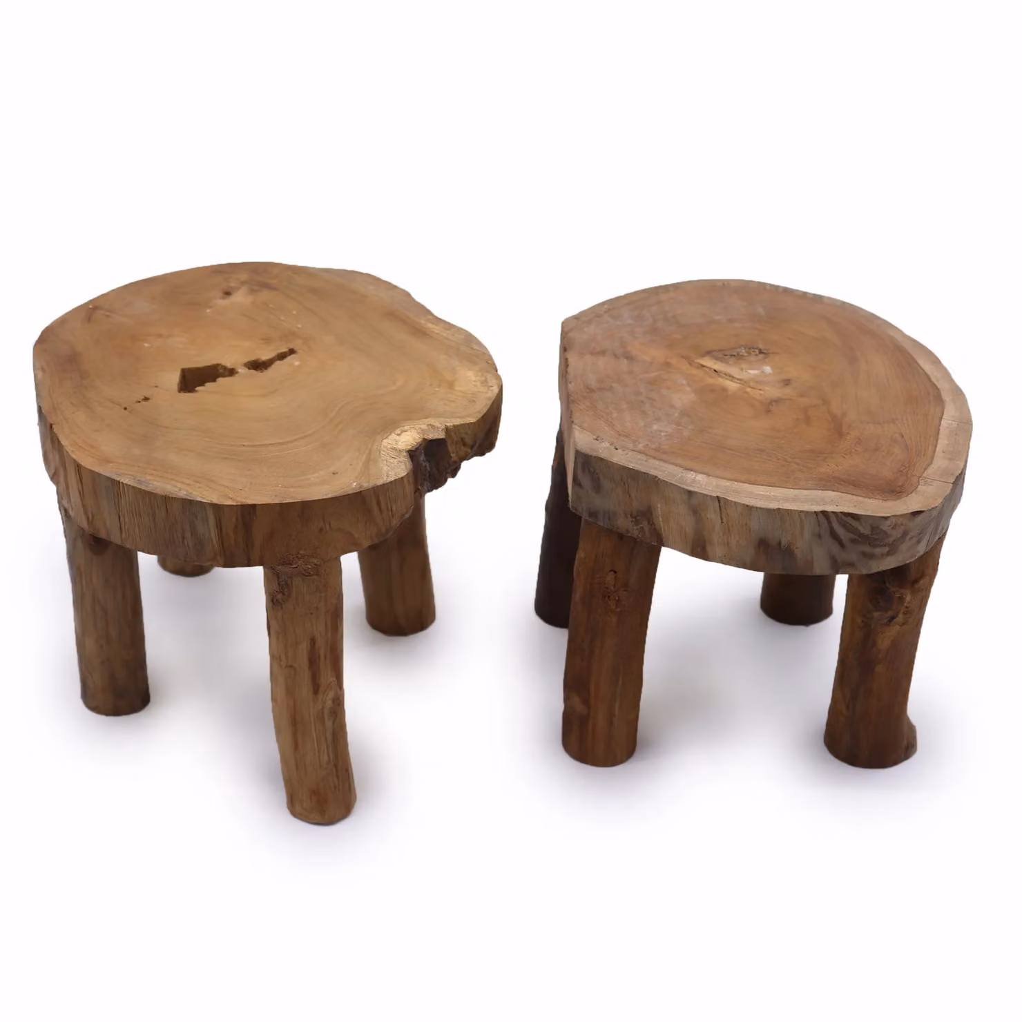 KDMD Set of 2 Rustic Brown Teak Wood Rectangular Tabletop Display Pads, W: 27 cm, D: 20 cm – 2