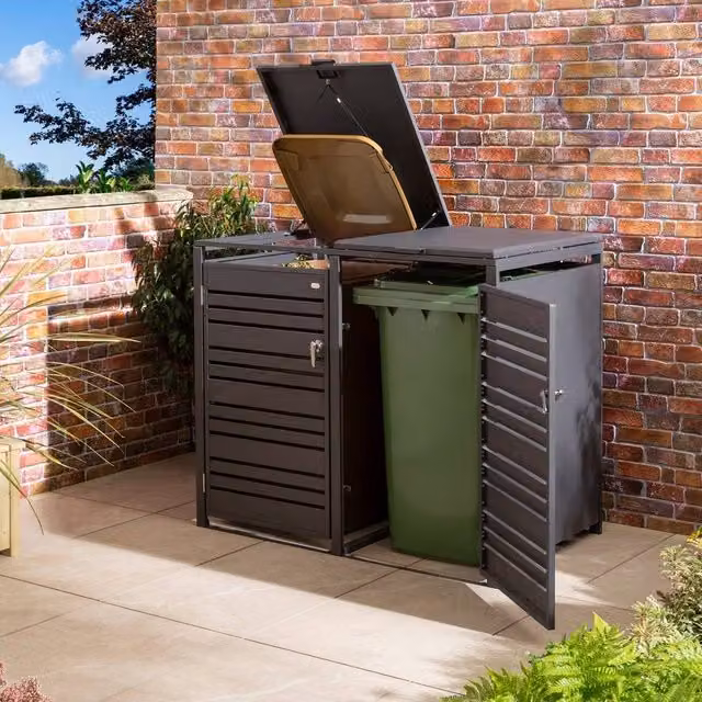 Rowlinsons Chelsea Double Bin Store in Dark Grey Metal, W/D/H: 132.5 x 81.0 x 116.5 cm – 1