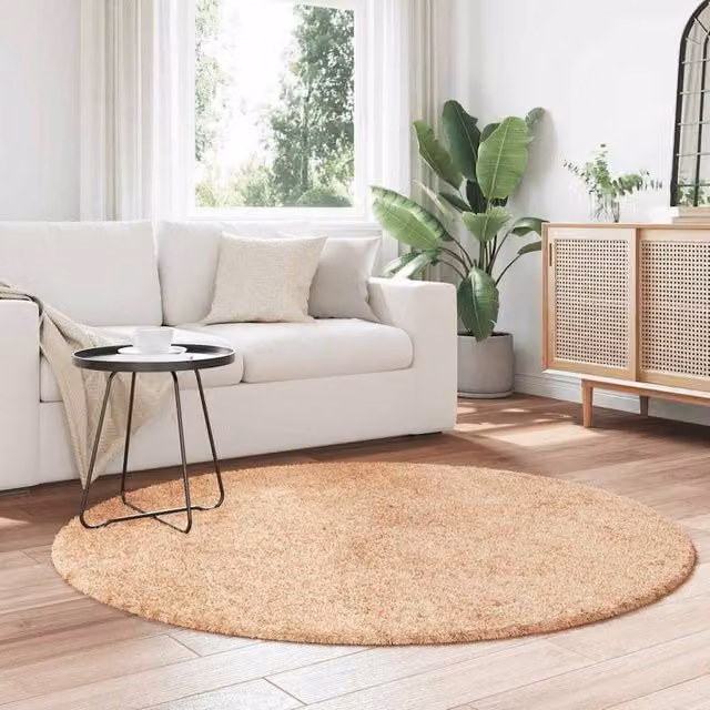 Berkfield Home NAVARRA Shaggy High Pile Round Rug, Beige, Diameter: 160 cm – 1