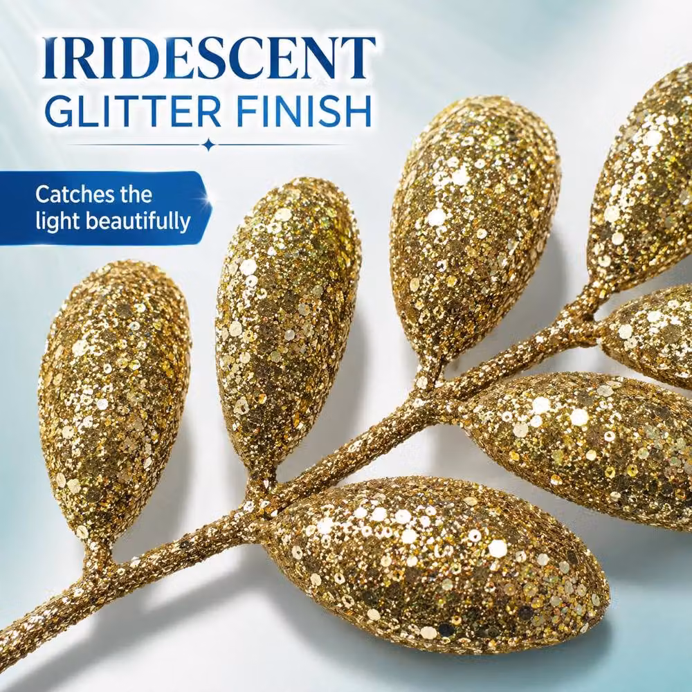 Shatchi Gold Glitter Walnut Leaf Christmas Tree Picks, 12 Pack, Height: 35 cm – 4
