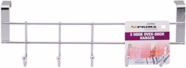 BARGAINS-GALORE Over The Door 5 Hook Metal Coat and Towel Hanger in Silver