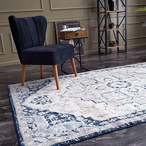 The Rugs Vintage Oriental Area Rug in Blue and Beige, W: 170 cm, D: 120 cm – 7