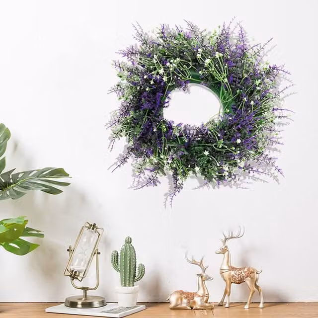 Livingandhome Artificial Purple Lavender Floral Wreath for Wedding Wall Decor