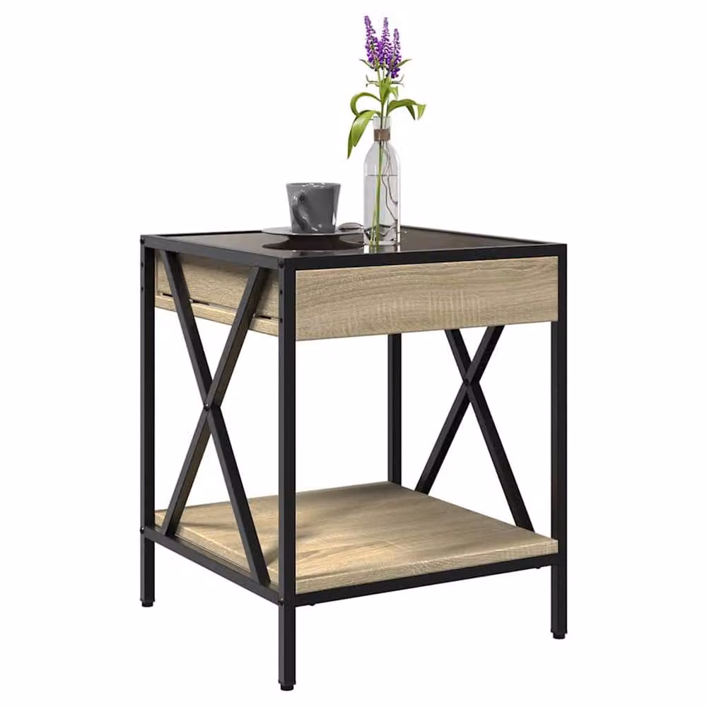 Berkfield Home Infinity LED Decorative Coffee Table in Sonoma Oak and Light Brown, W/D/H: 40 x 40 x 49 cm – 2