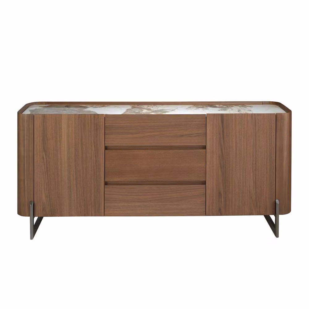 Angel Cerda Walnut Sideboard with Porcelain Marble Top in Brown, White and Grey, W/D/H: 180 x 45 x 80 cm – 2